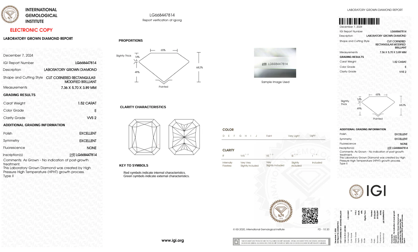 1.52 Carat Radiant Lab Grown Diamond, VVS2/E - Image 2