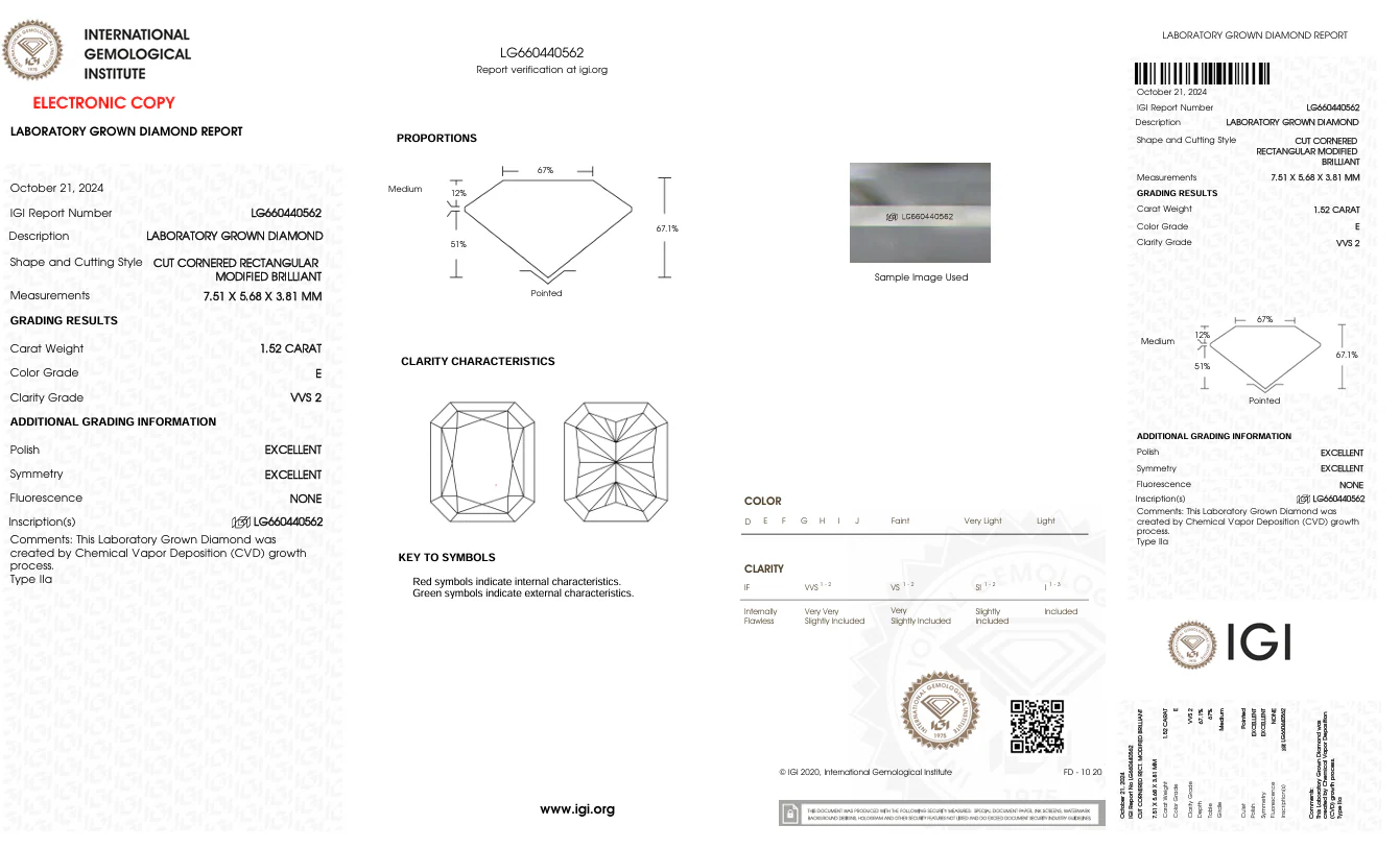1.52 Carat Radiant Lab Grown Diamond, VVS2/E - Image 2