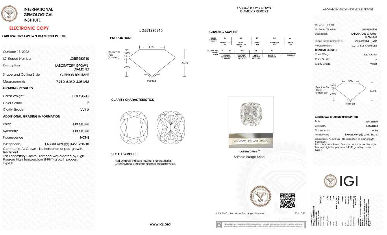1.53 Carat Long Cushion Lab Grown Diamond, VVS2/F - Image 2