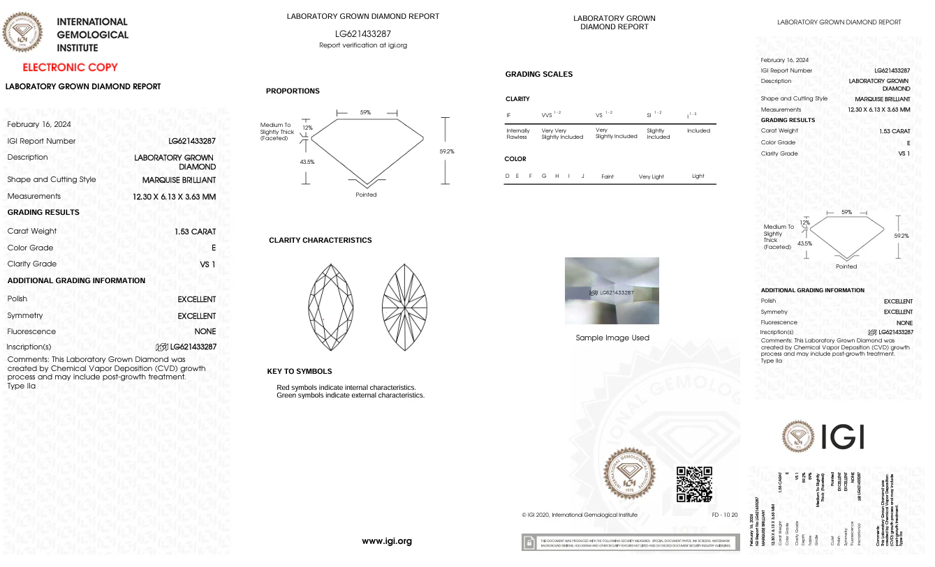 1.53 Carat Marquise Lab Grown Diamond, VS1/E - Image 2
