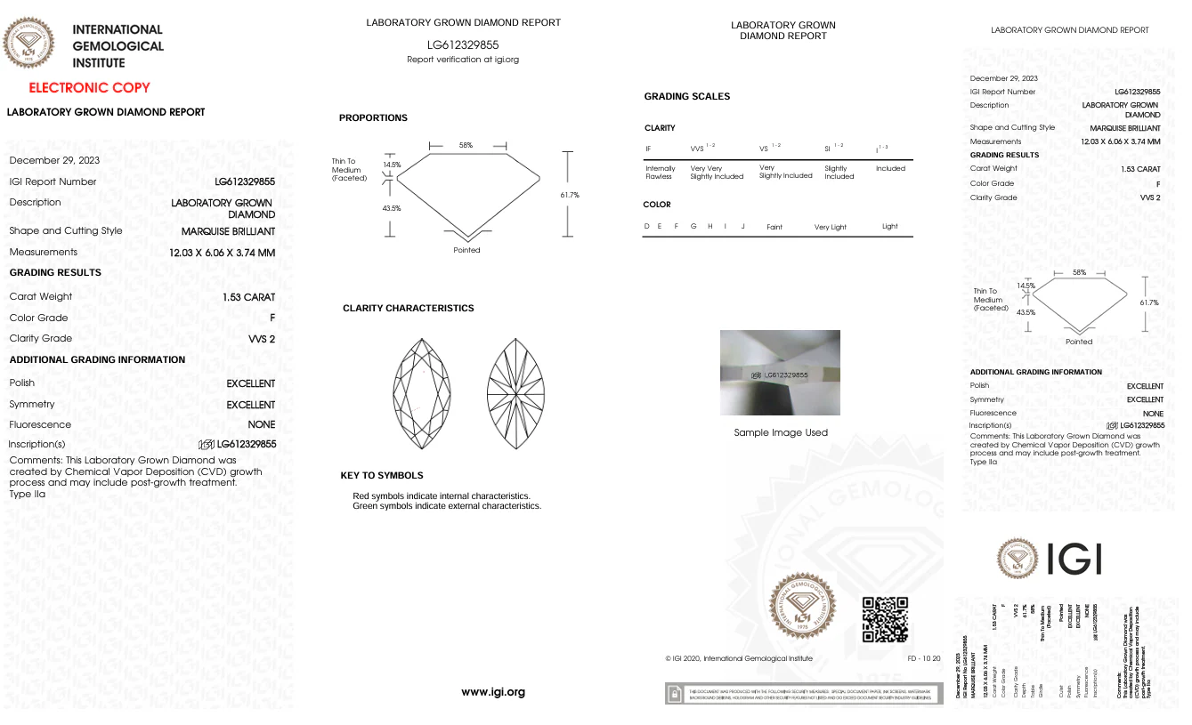 1.53 Carat Marquise Lab Grown Diamond, VVS2/F - Image 2