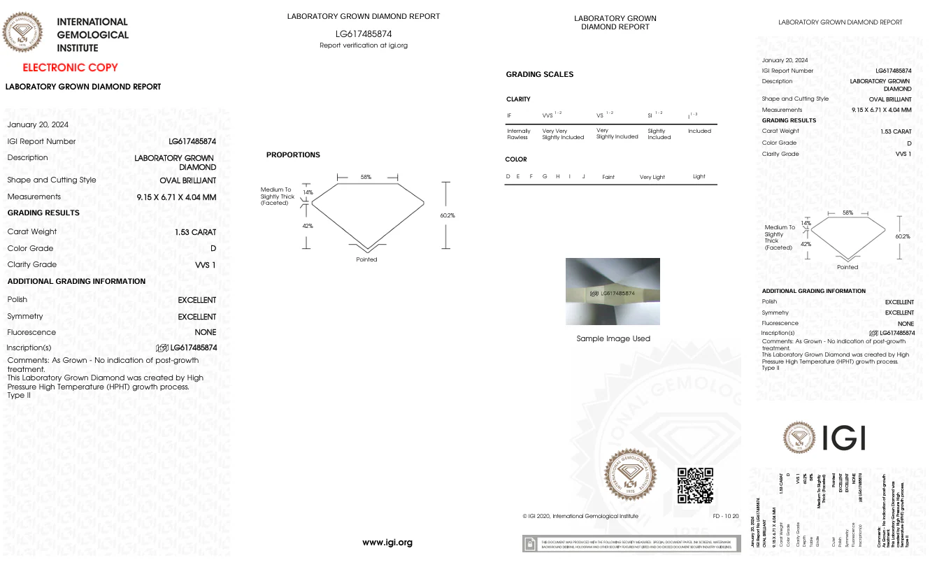 1.53 Carat Oval Lab Grown Diamond , VVS1/D - Image 2