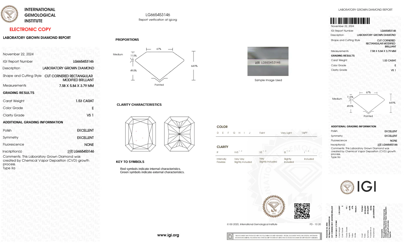 1.53 Carat Radiant Lab Grown Diamond, VS1/E - Image 2