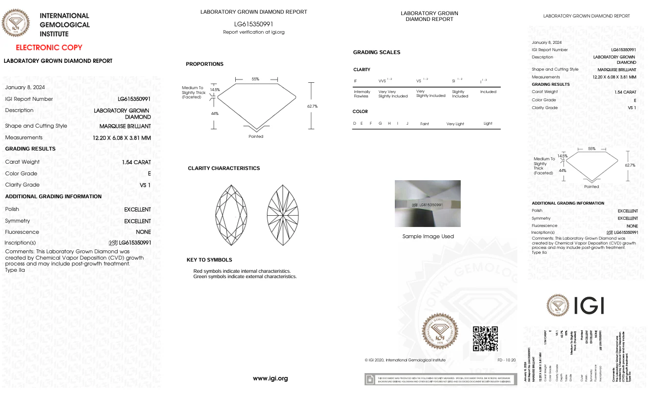 1.54 Carat Marquise Lab Grown Diamond, VS1/E - Image 2