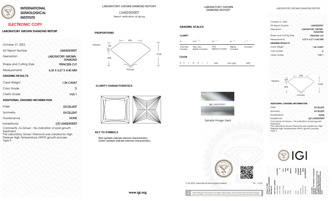 1.54 Carat Princess Lab Grown Diamond, VVS1/D - Image 2