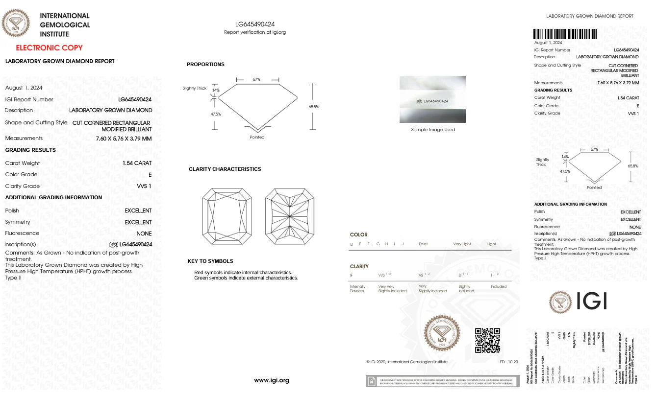 1.54 Carat Radiant Lab Grown Diamond, VVS1/E - Image 2
