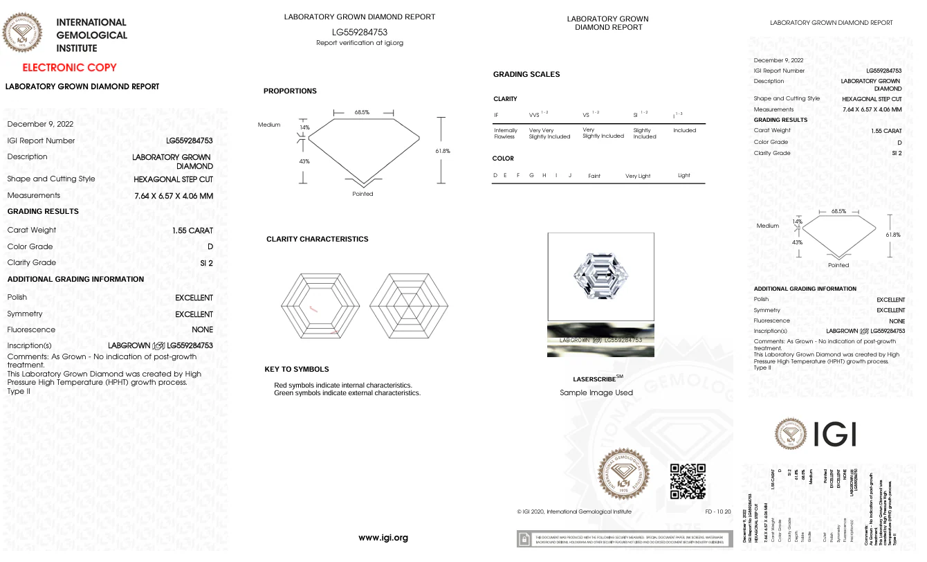 1.55 Carat Hexagonal Lab-Grown Diamond, SI2/D - Image 2