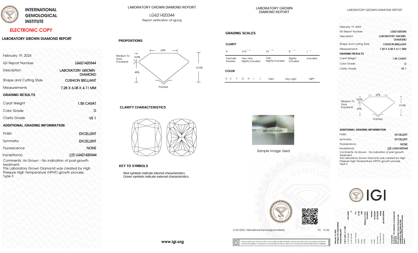 1.55 Carat Long Cushion Lab Grown Diamond, VS1/D - Image 2