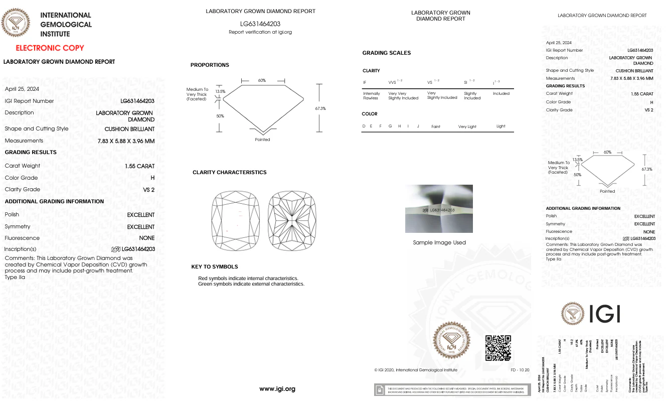 1.55 Carat Long Cushion Lab Grown Diamond, VS2/H - Image 2