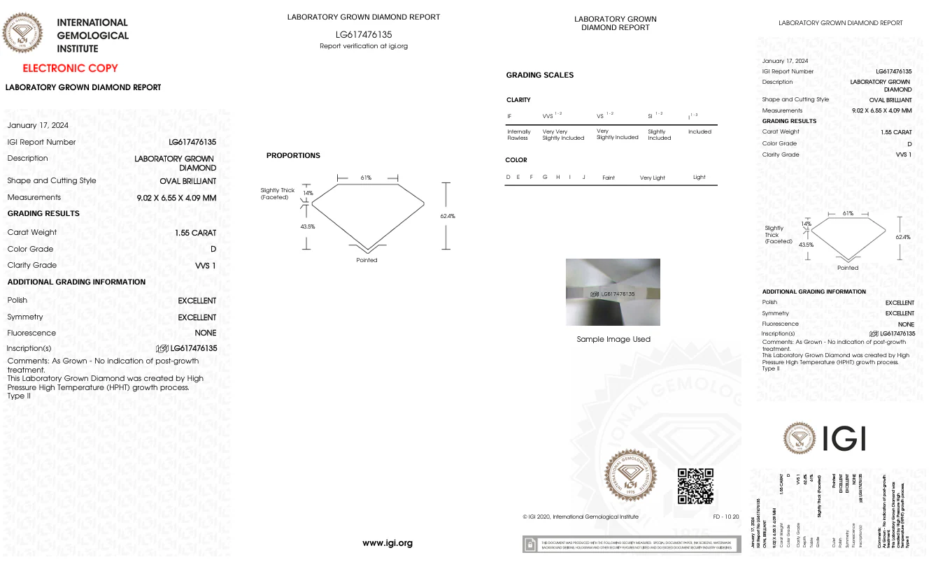1.55 Carat Oval Lab Grown Diamond, VVS1/D - Image 2