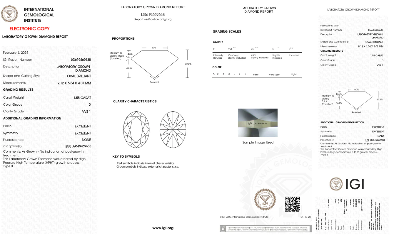 1.55 Carat Oval Lab Grown Diamond, VVS1/D - Image 2