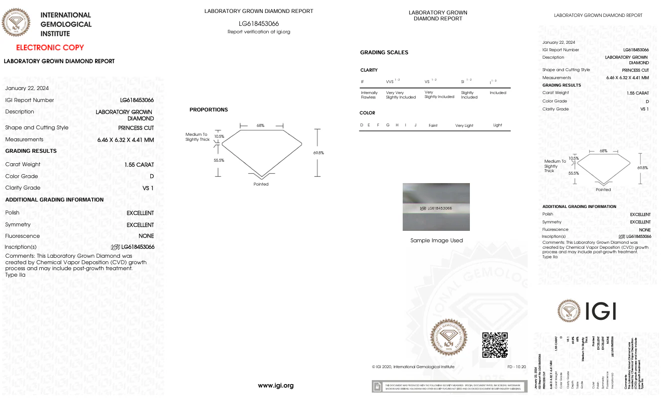 1.55 Carat Princess Lab Grown Diamond, VS1/D - Image 2