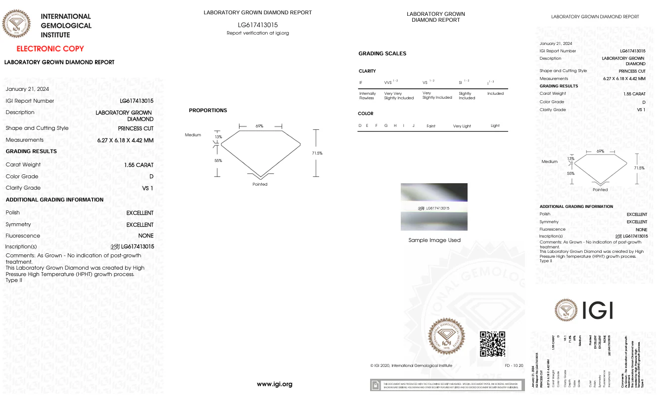 1.55 Carat Princess Lab Grown Diamond, VS1/D - Image 2