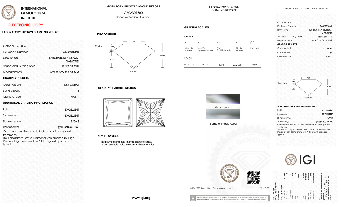 1.55 Carat Princess Lab Grown Diamond, VVS1/D - Image 2