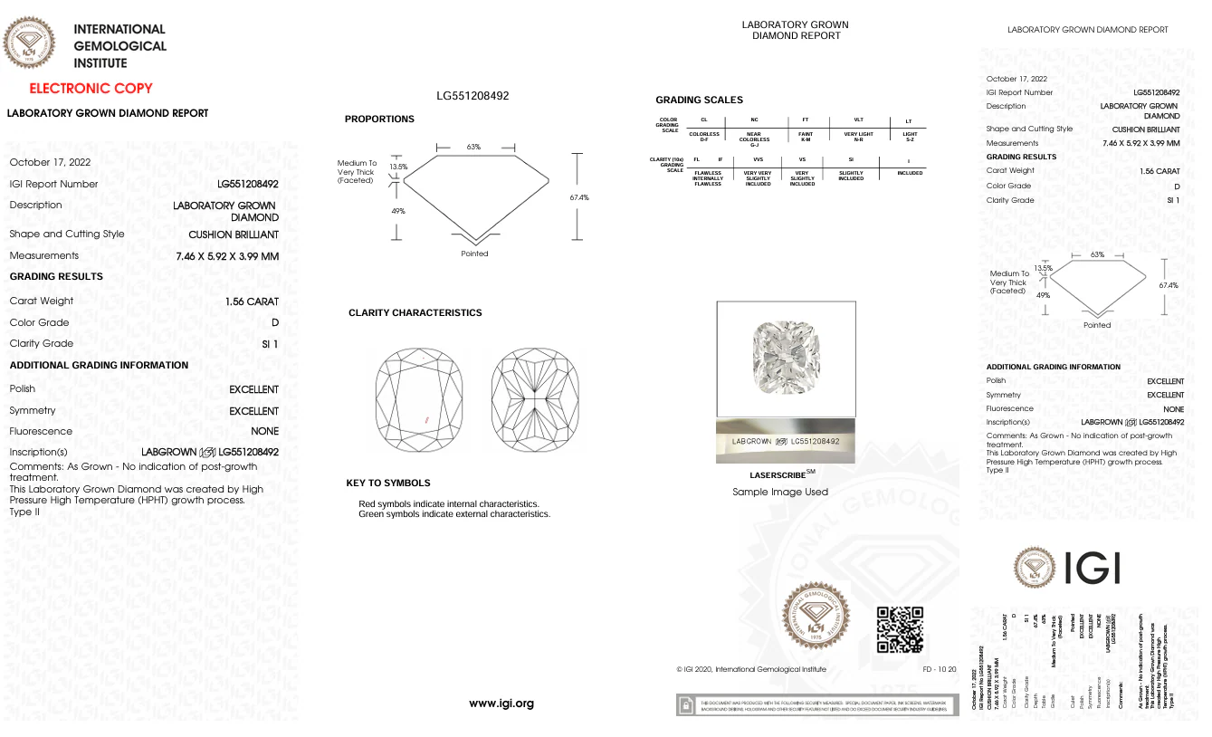1.56 Carat Long Cushion Lab Grown Diamond, SI1/D - Image 2