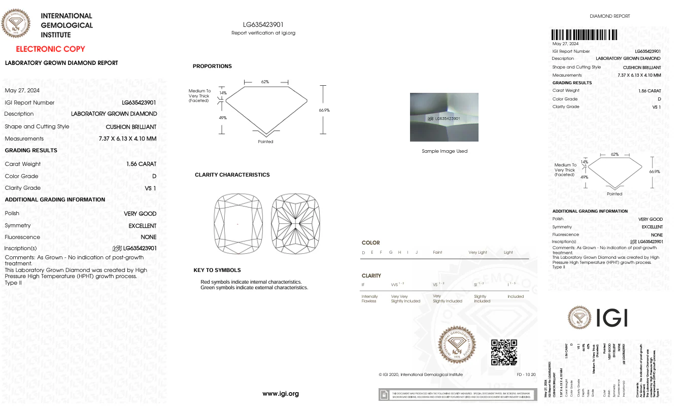 1.56 Carat Long Cushion Lab Grown Diamond, VS1/D - Image 2