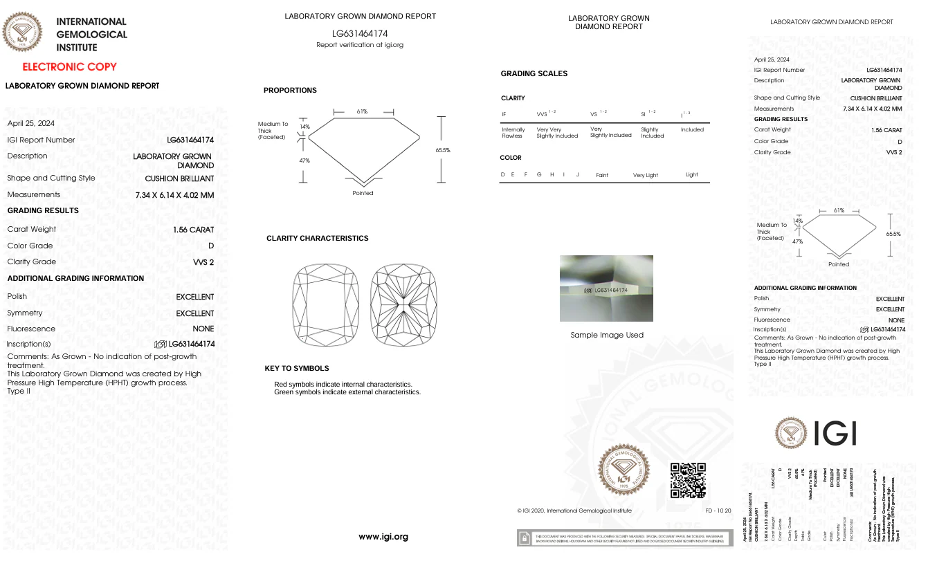 1.56 Carat Long Cushion Lab Grown Diamond, VVS2/D - Image 2