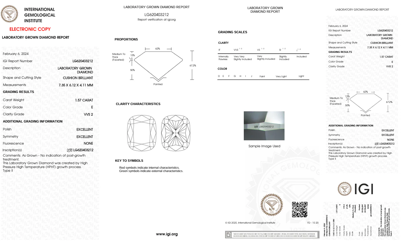 1.57 Carat Long Cushion Lab Grown Diamond, VVS2/E - Image 2