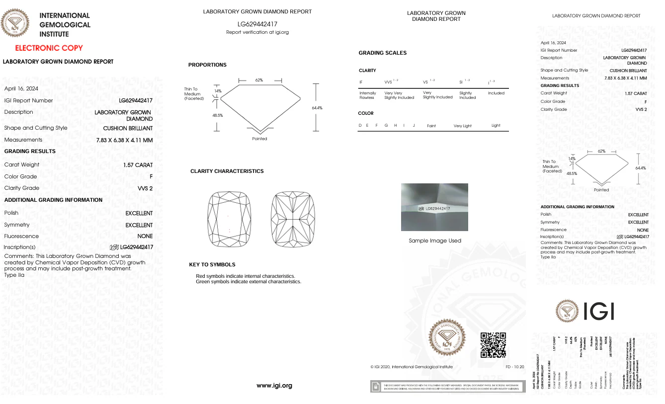 1.57 Carat Long Cushion Lab Grown Diamond, VVS2/F - Image 2