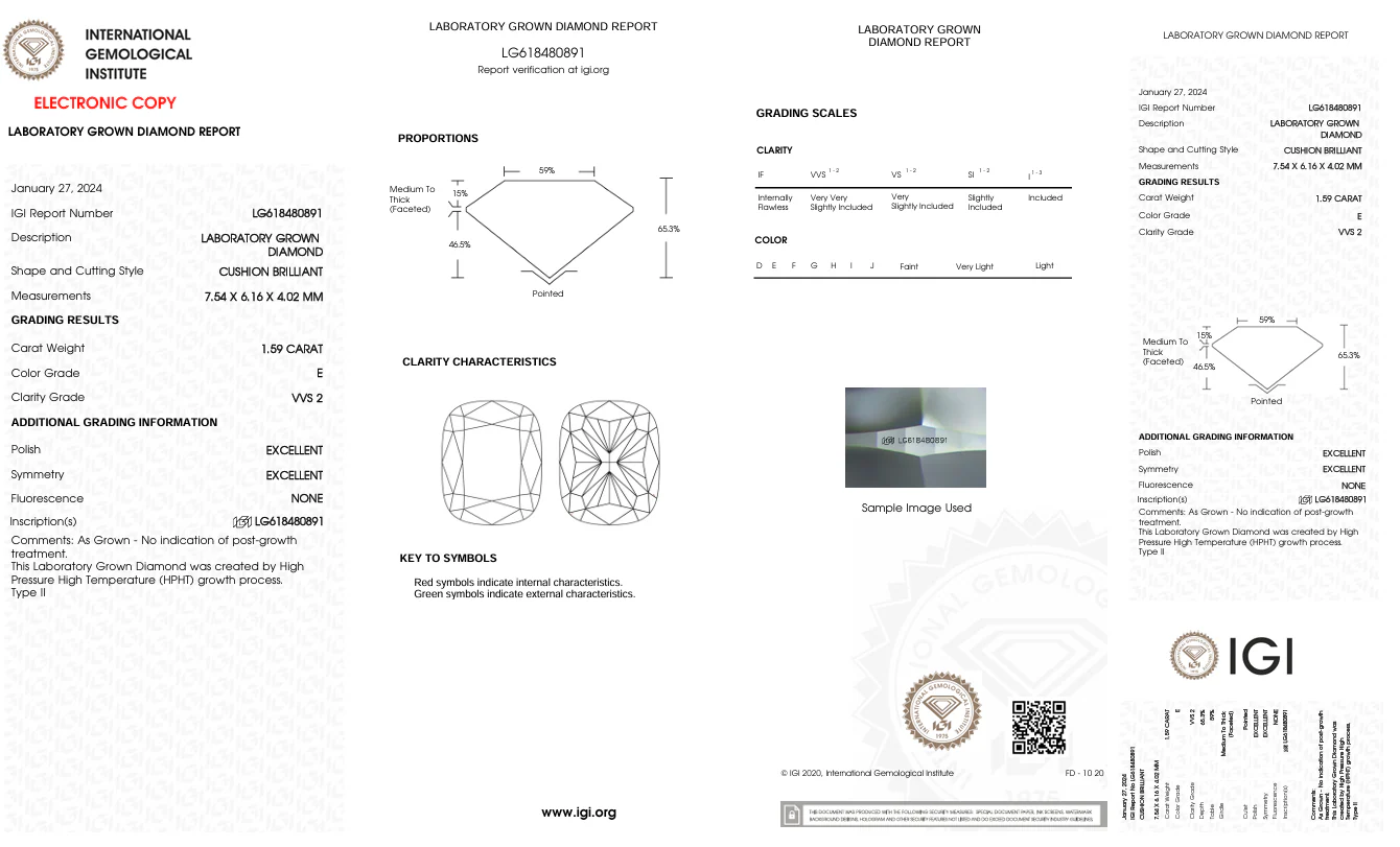 1.59 Carat Long Cushion Lab Grown Diamond, VVS2/E - Image 2