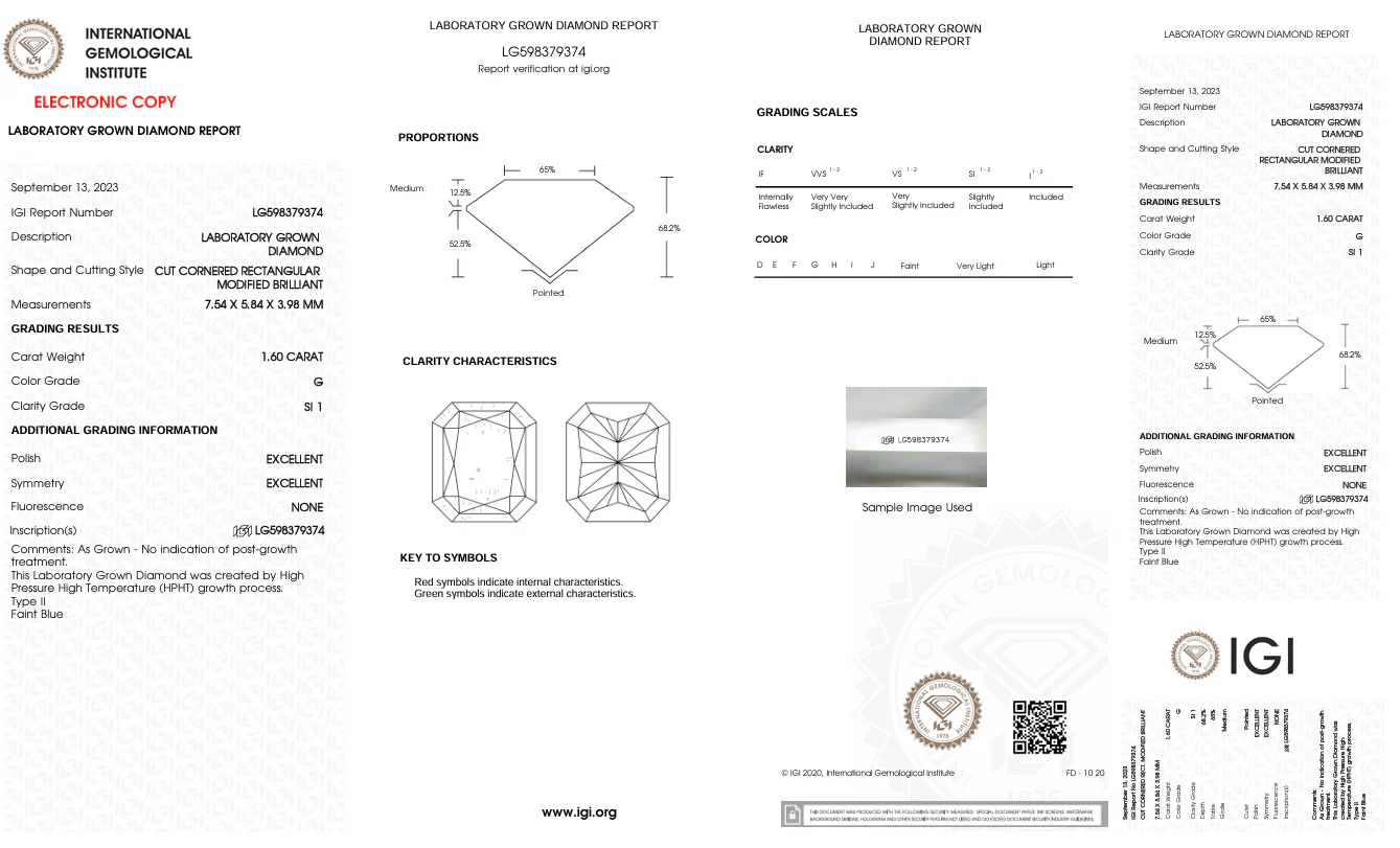 1.6 Carat  Radiant Lab Grown Diamond, SI1/G - Image 2