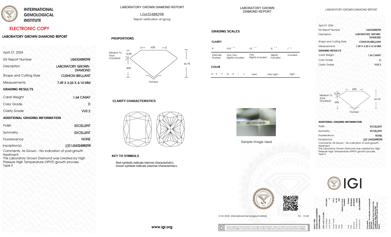 1.64 Carat Long Cushion Lab Grown Diamond, VVS2/D - Image 2
