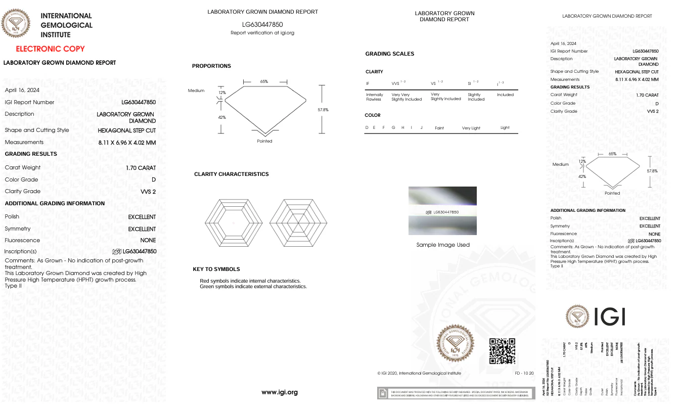 1.7 Carat Hexagonal Lab Grown Diamond, VVS2/D - Image 2