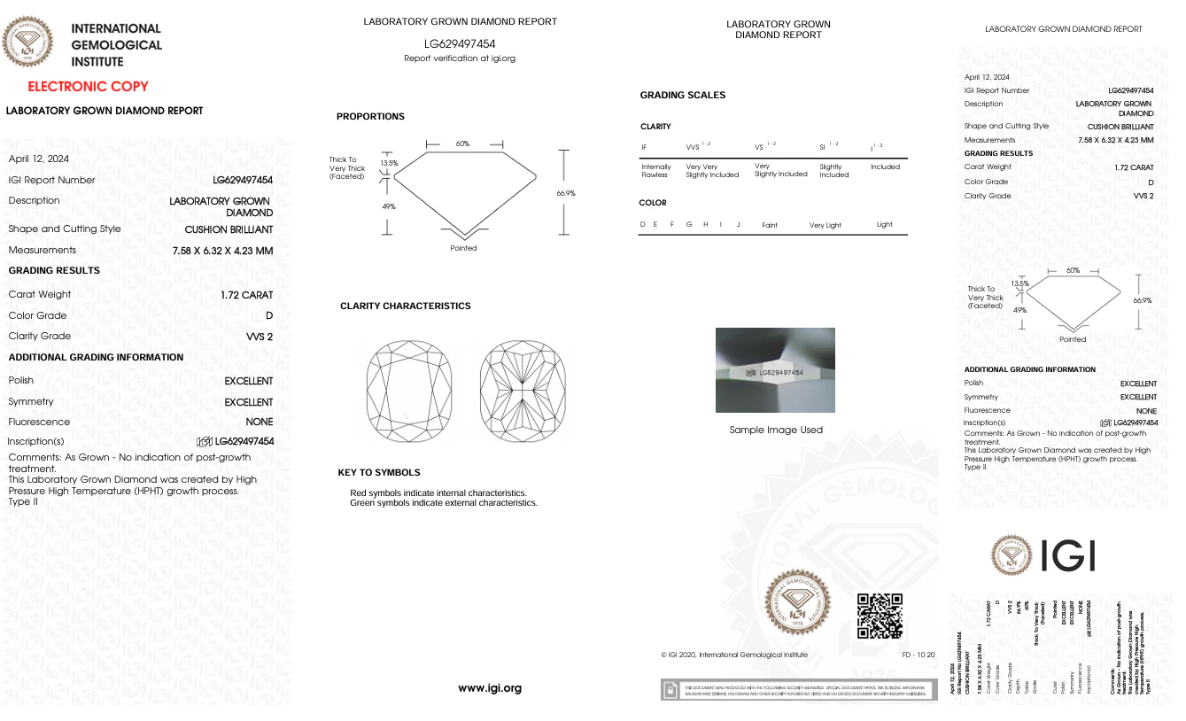 1.72 Carat Long Cushion Lab Grown Diamond, VVS2/D - Image 2