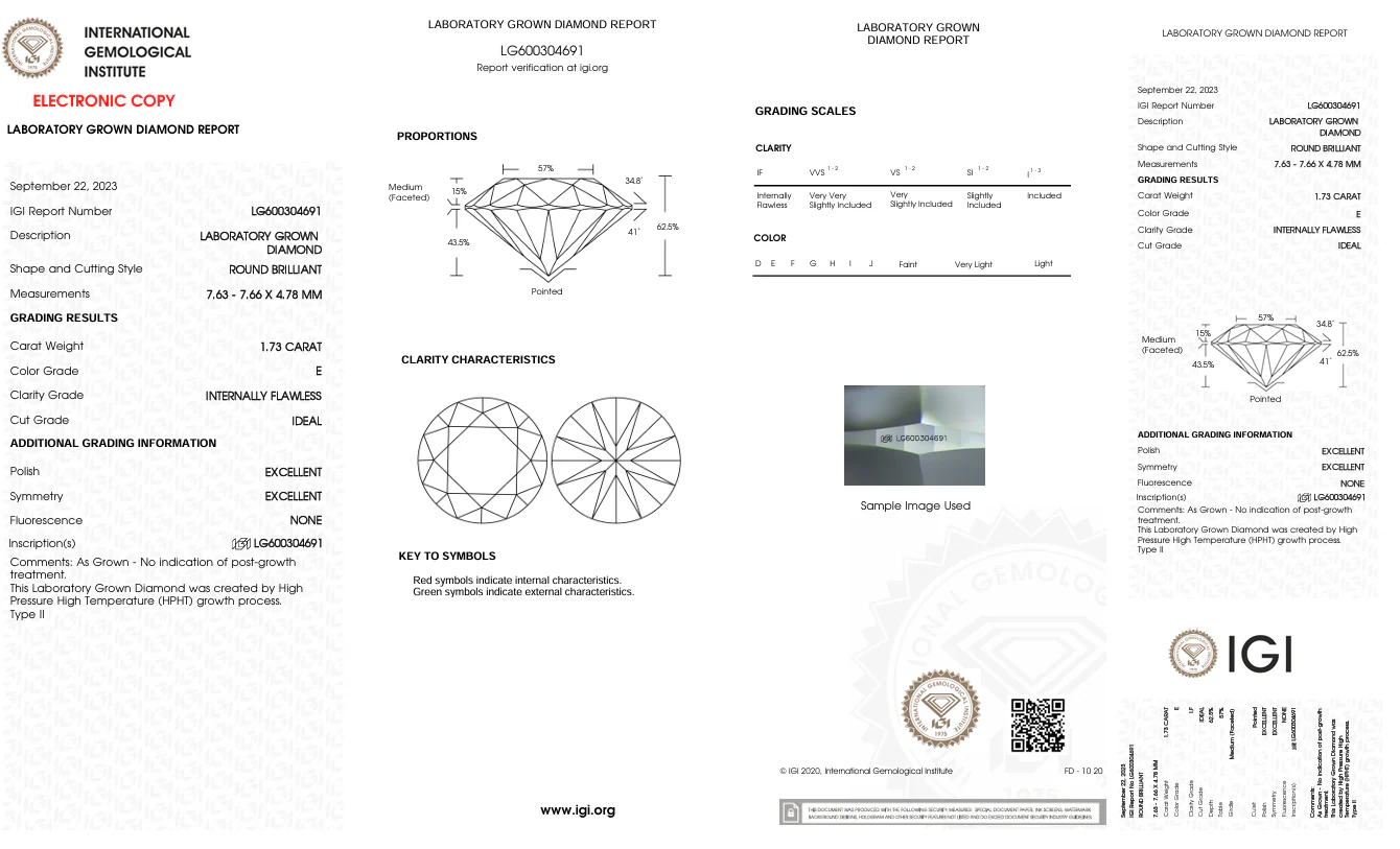 1.73 Carat Round Lab Grown Diamond, IF/E - Image 2