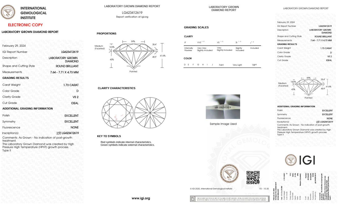 1.73 Carat Round Lab Grown Diamond, VS2/D - Image 2