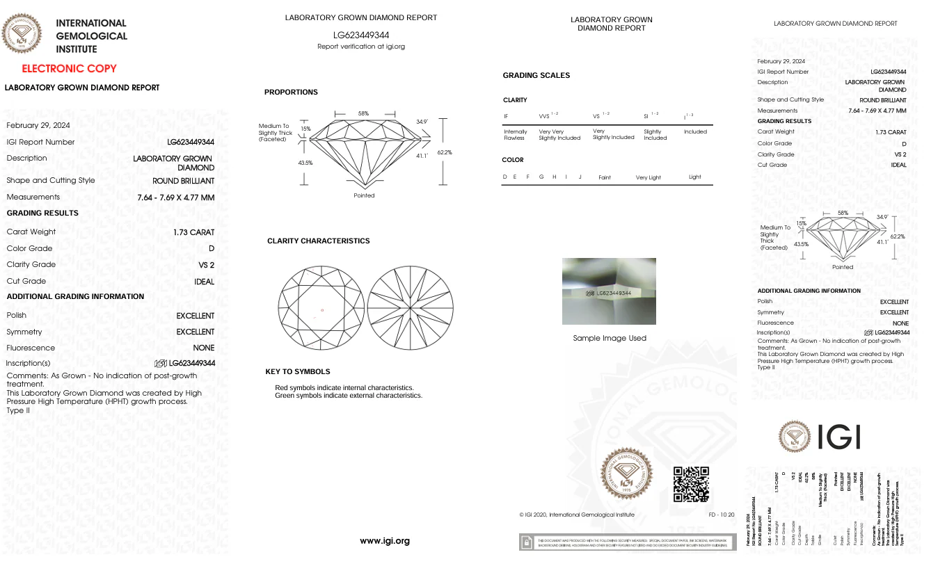 1.73 Carat Round Lab Grown Diamond, VS2/D - Image 2