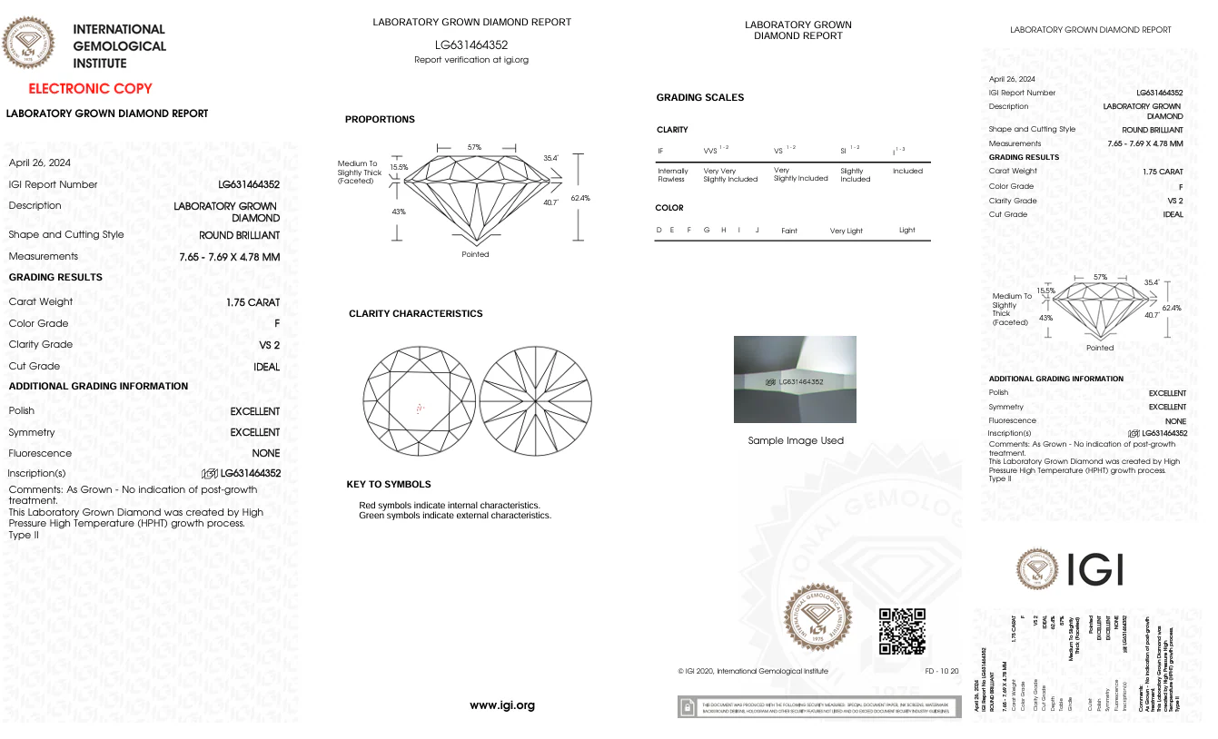 1.75 Carat Round Lab Grown Diamond, VS2/F - Image 2