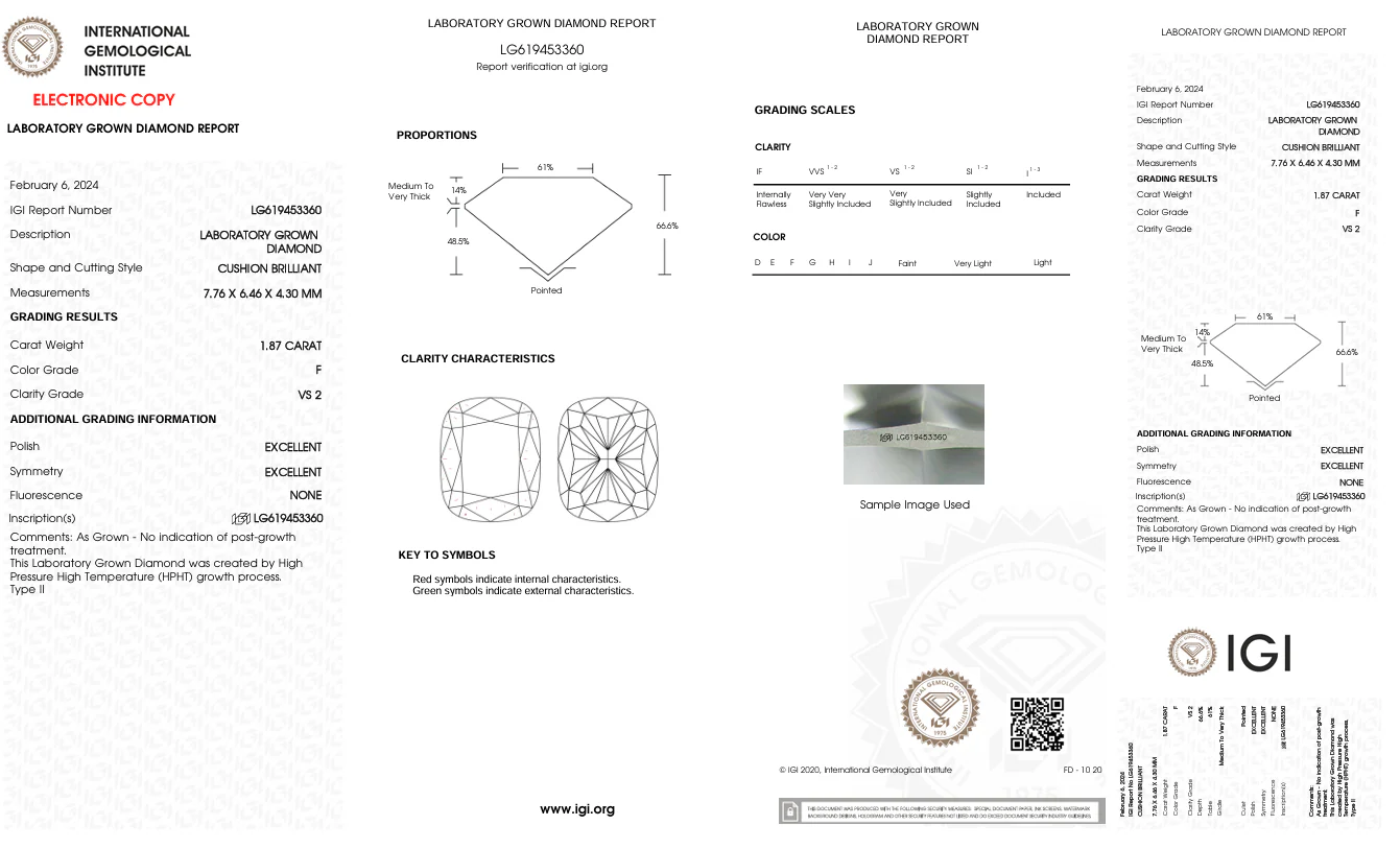 1.87 Carat Long Cushion Lab Grown Diamond, VS2/F - Image 2