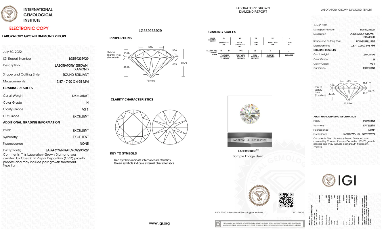1.9 Carat Round Lab Grown Diamond, VS1/H - Image 2