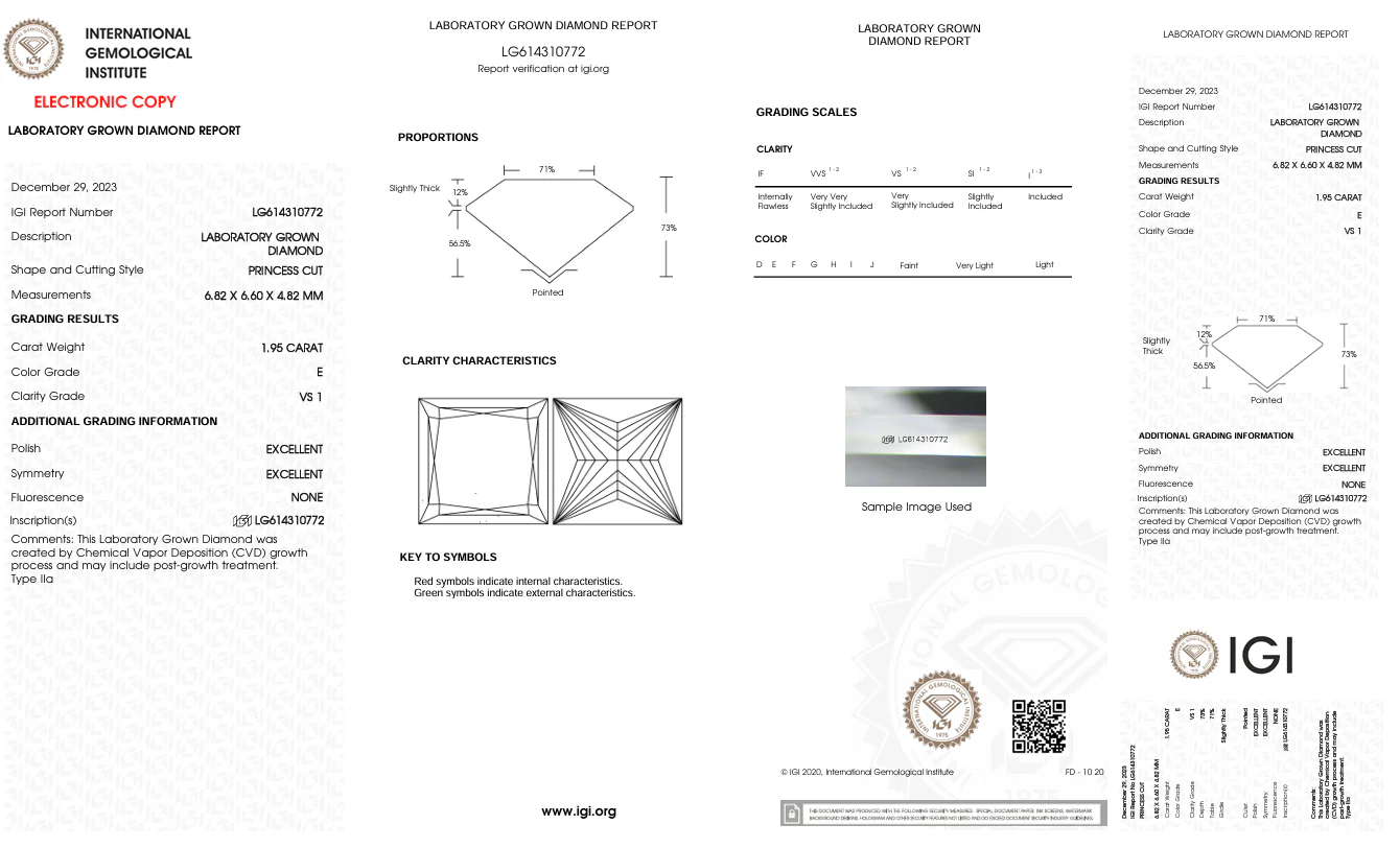 1.95 Carat Princess Lab Grown Diamond, VS1/E - Image 2