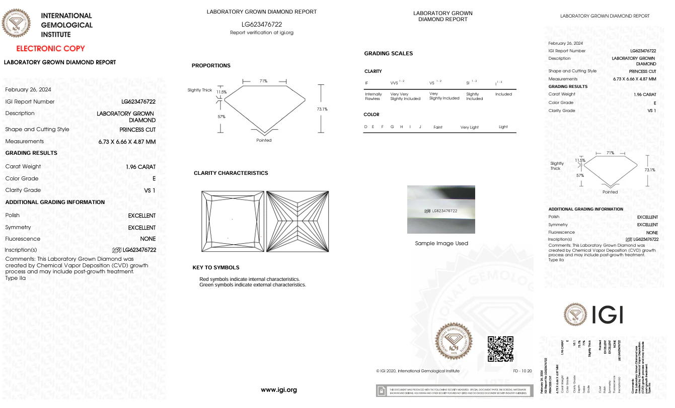 1.96 Carat Princess Lab Grown Diamond, VS1/E - Image 2