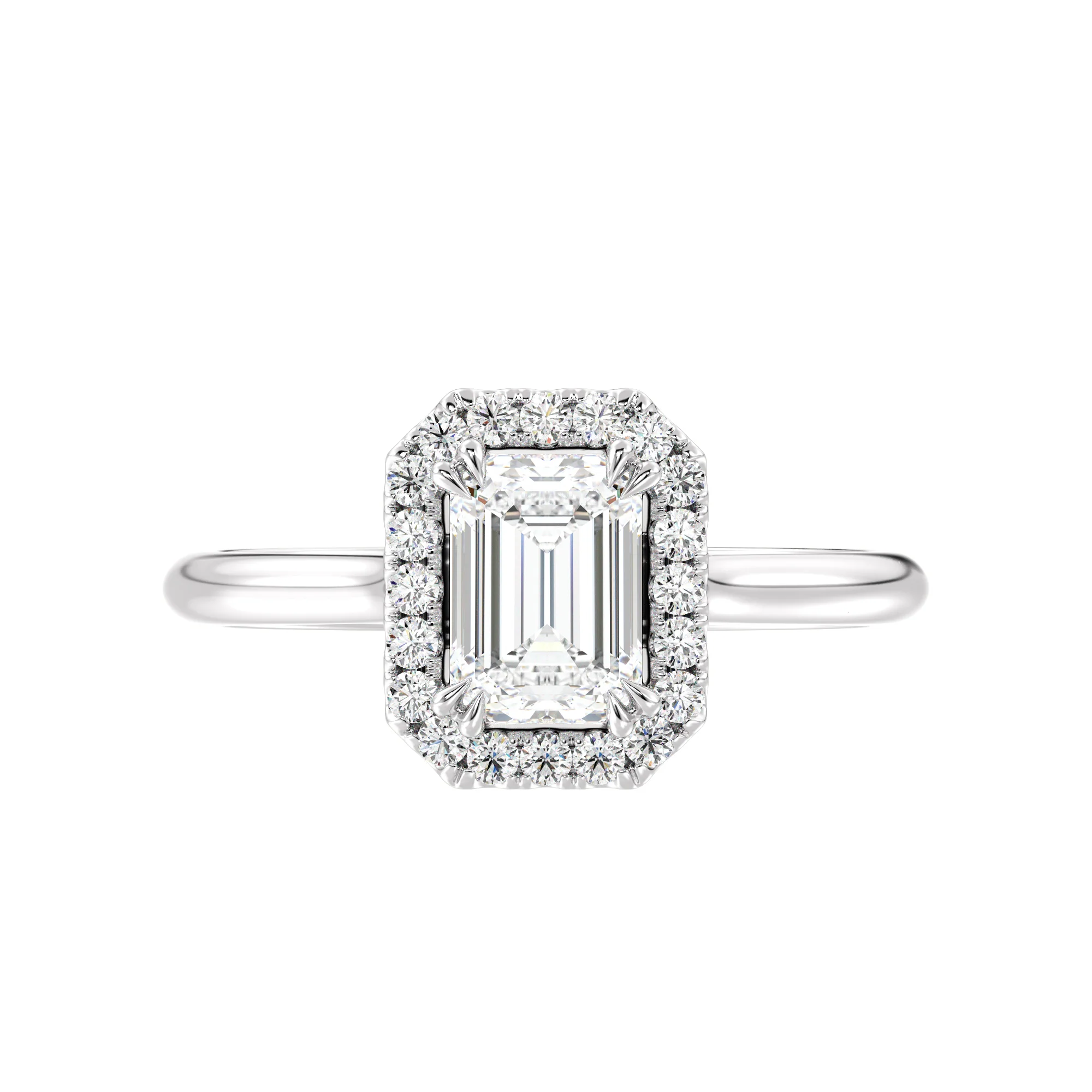 1 Carat Emerald Cut Lab Grown Diamond Halo Engagement Ring in 18K Gold - Image 13