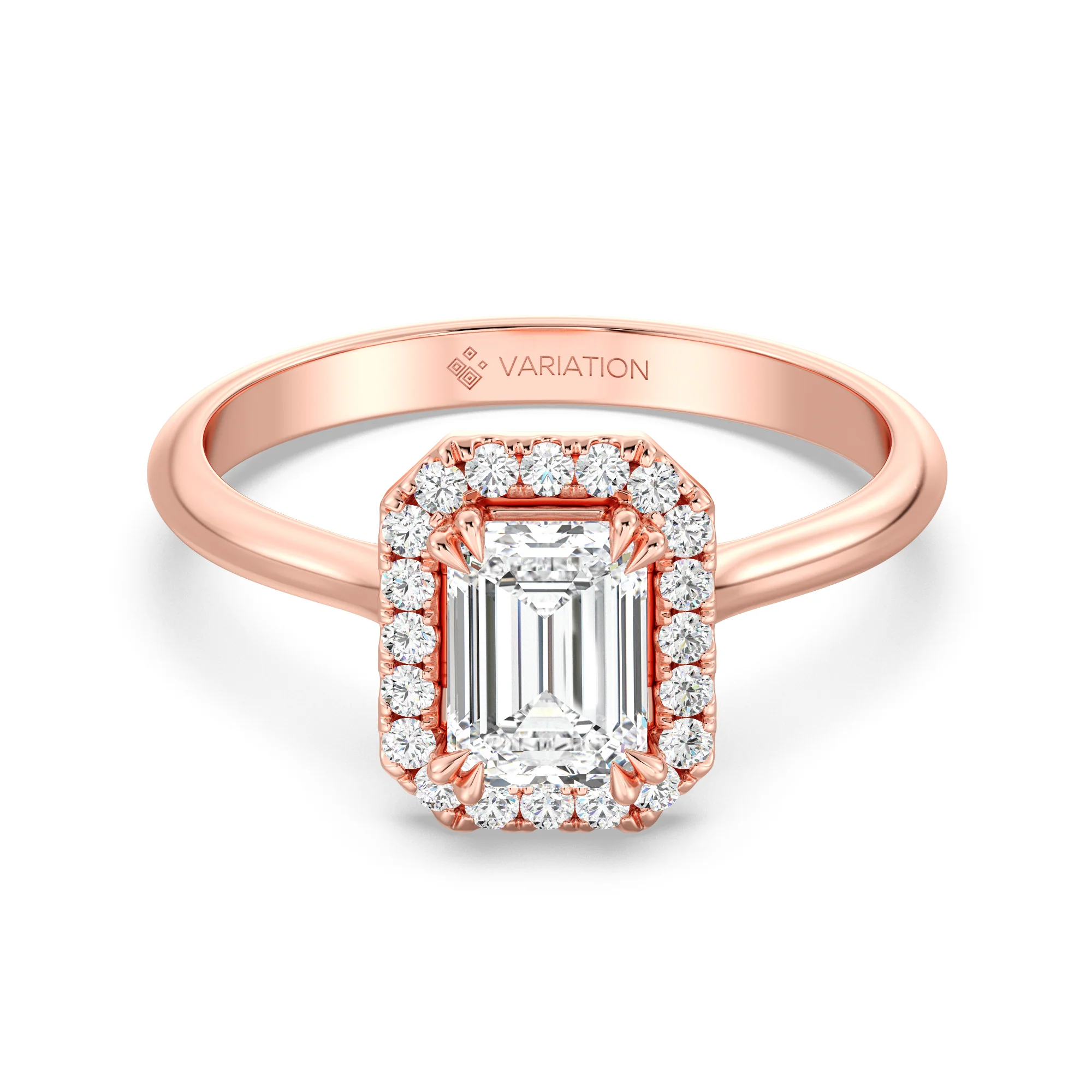 1 Carat Emerald Cut Lab Grown Diamond Halo Engagement Ring in 18K Gold - Image 6
