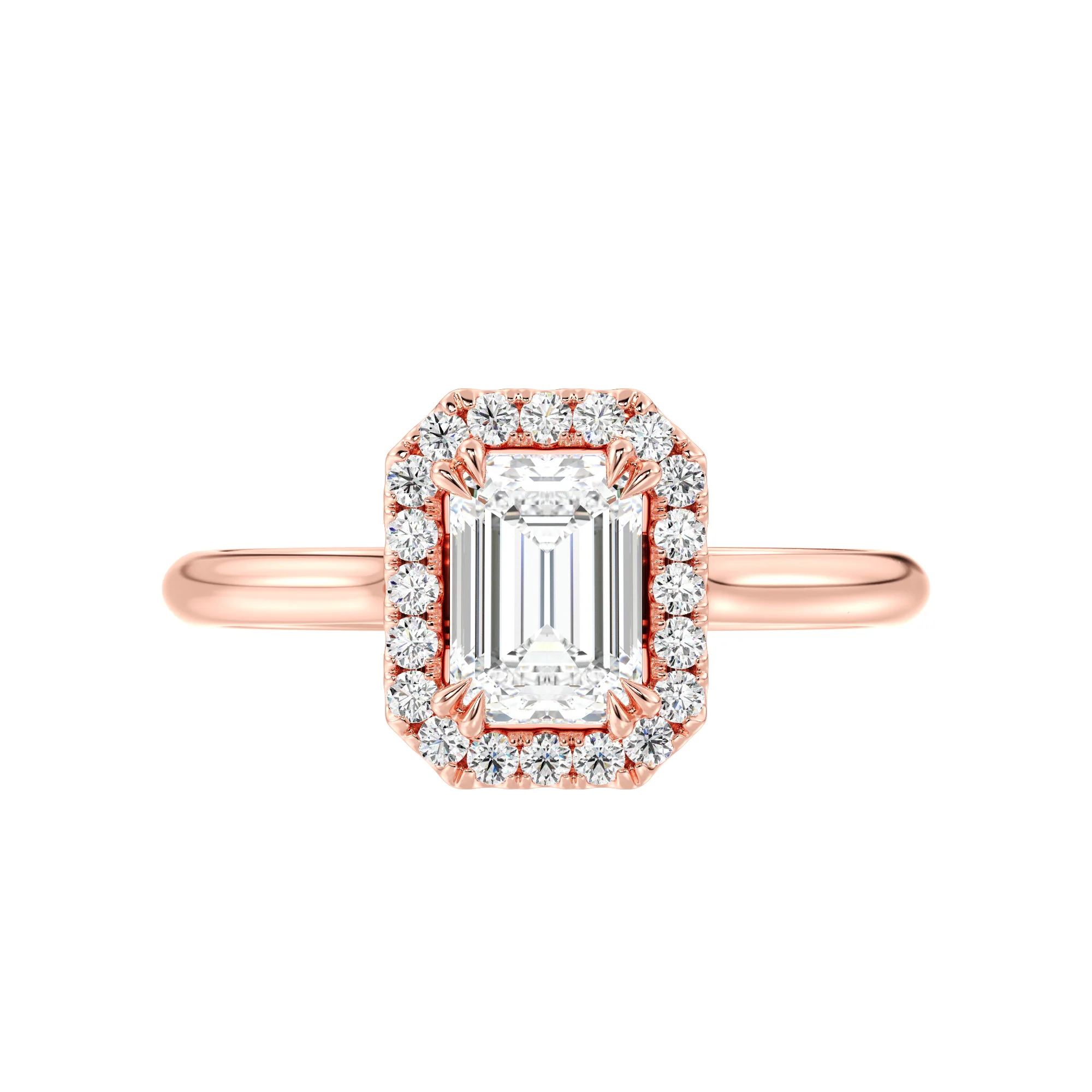 1 Carat Emerald Cut Lab Grown Diamond Halo Engagement Ring in 18K Gold - Image 8