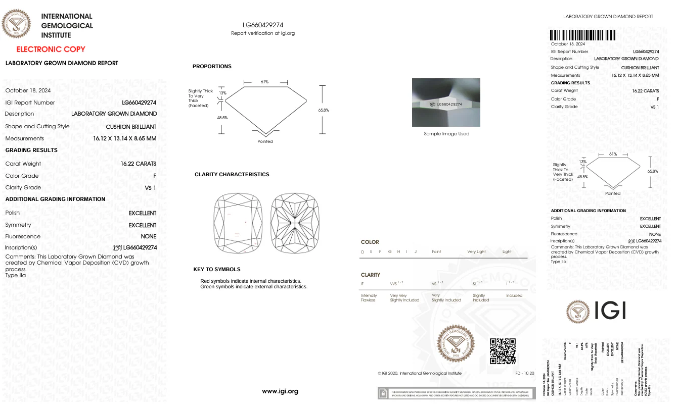 16.22 Carat Long Cushion Lab Grown Diamond, VS1/F - Image 2