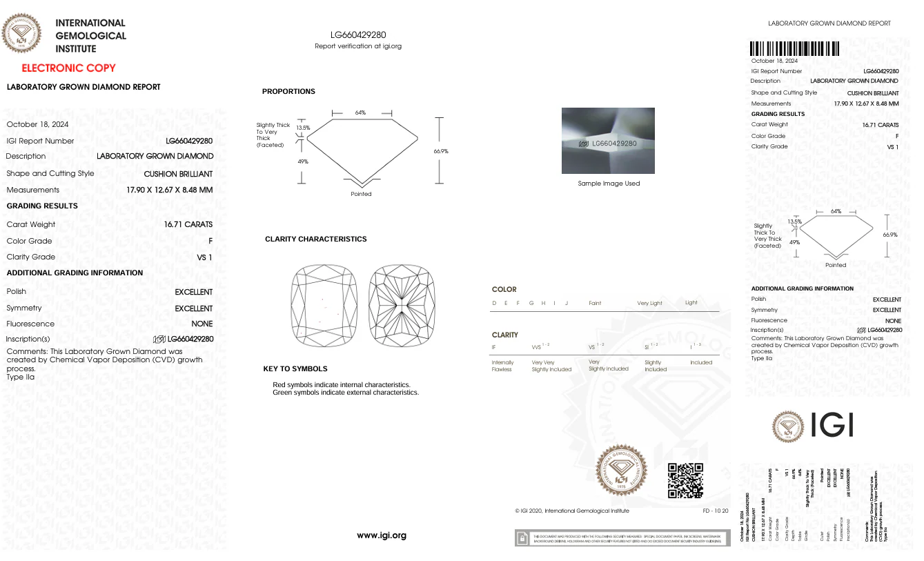 16.71 Carat Long Cushion Lab Grown Diamond, VS1/F - Image 2