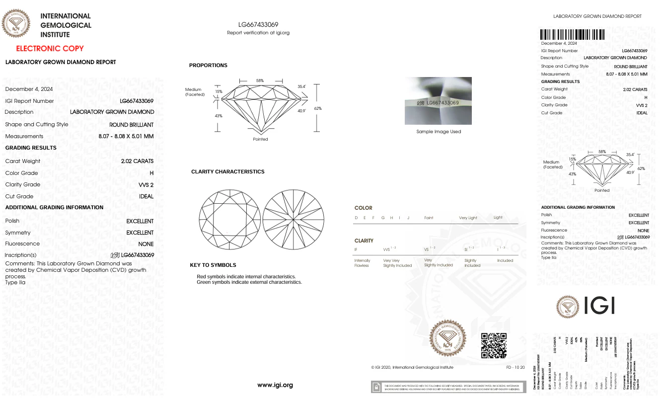 2.02 Carat Round Lab Grown Diamond, VVS2/H - Image 2