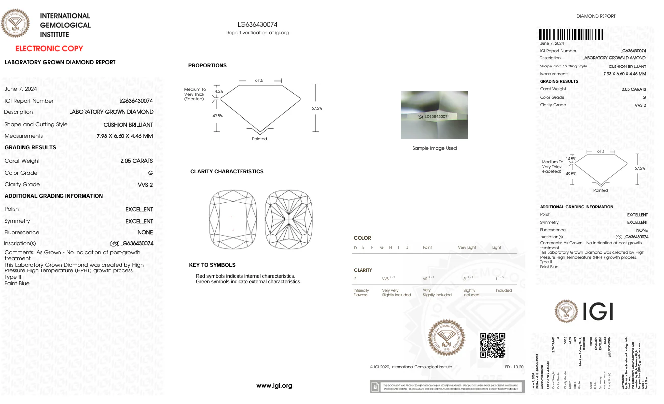 2.05 Carat Long Cushion Lab Grown Diamond, VVS2/G - Image 2