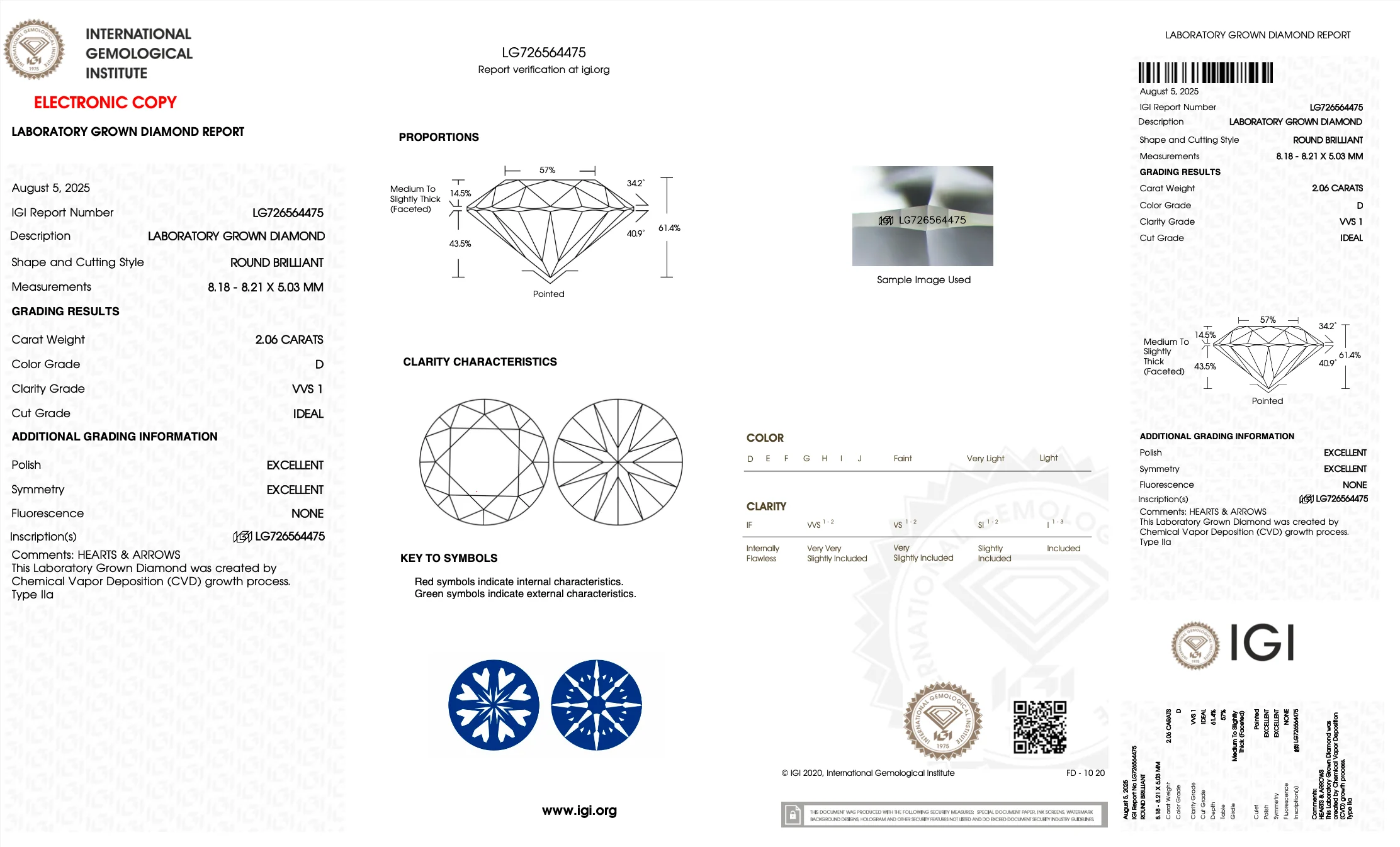 2.06 Carat Round Lab Grown Diamond, D Color, VVS1 Clarity, IGI Certified - Image 2