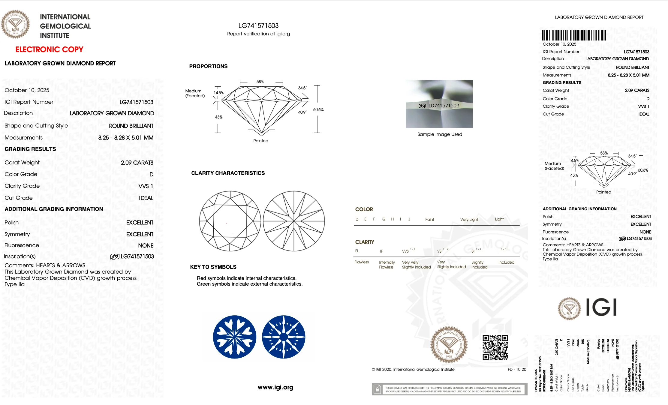 2.09 Carat Round Lab Grown Diamond, D Color, VVS1 Clarity, IGI Certified - Image 2