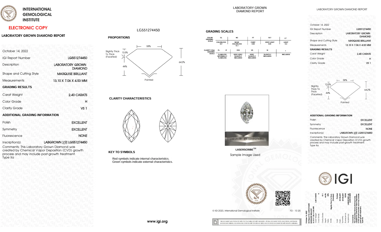 2.4 Carat Marquise Lab Grown Diamond,VS1/H - Image 2