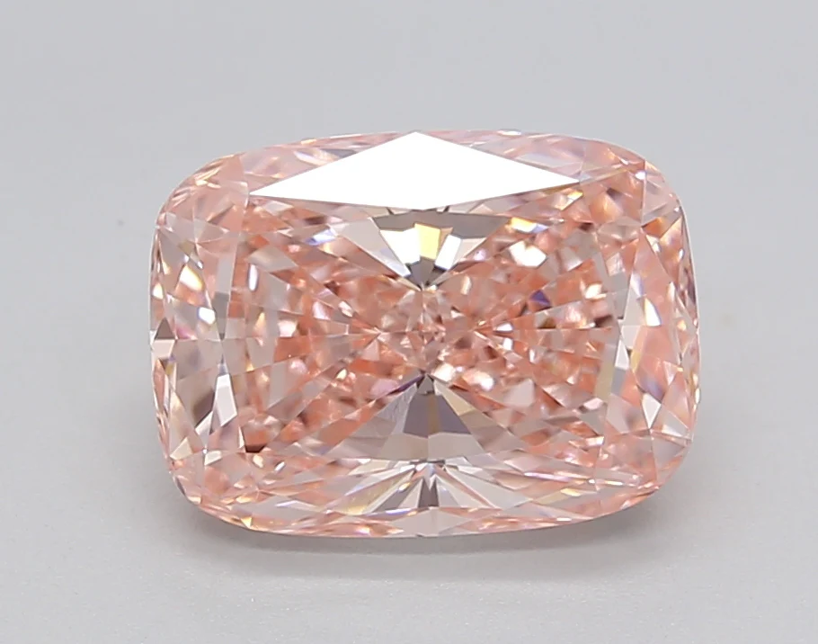 2.41 Carat Long Cushion Lab Grown Diamond, VS1/FANCY VIVID PINK