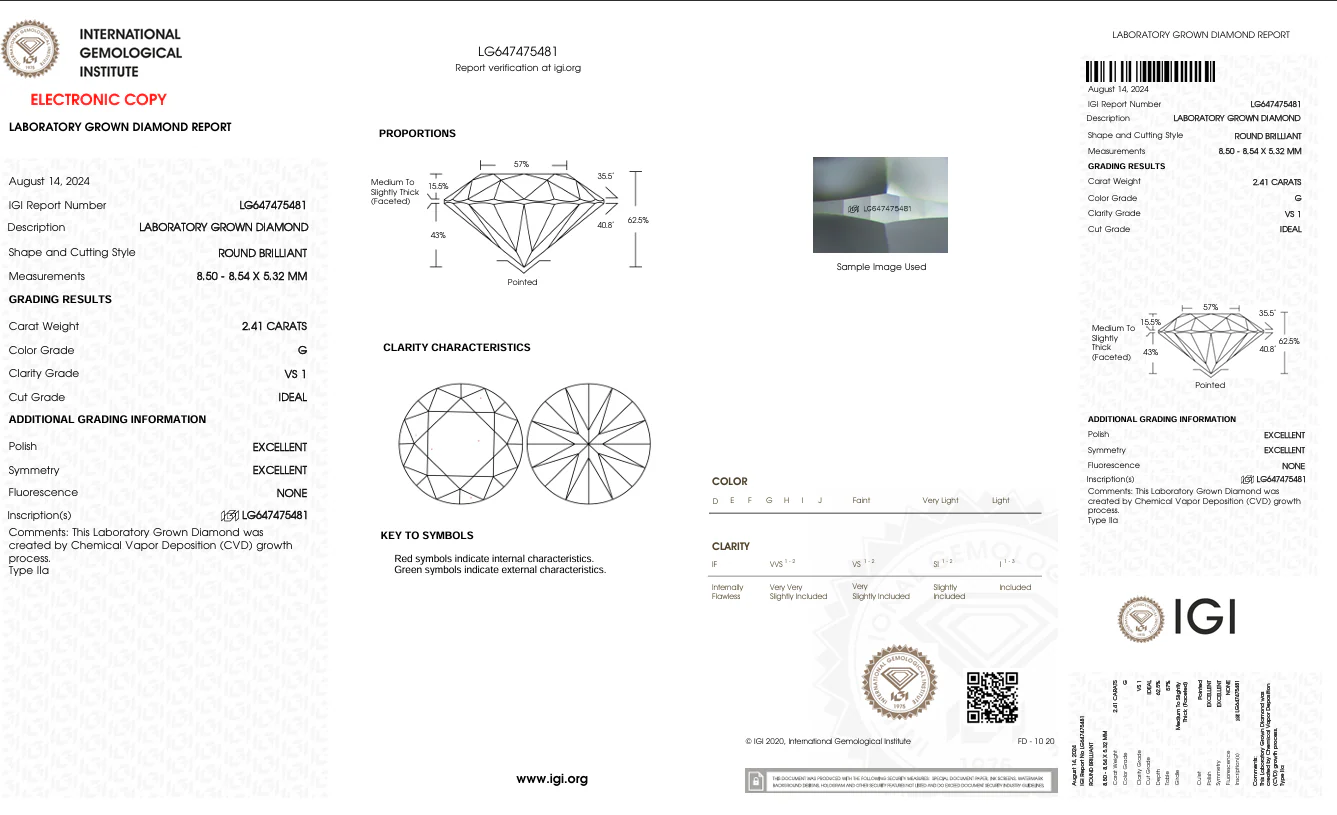 2.41 Carat Round Lab Grown Diamond, VS1/G - Image 2