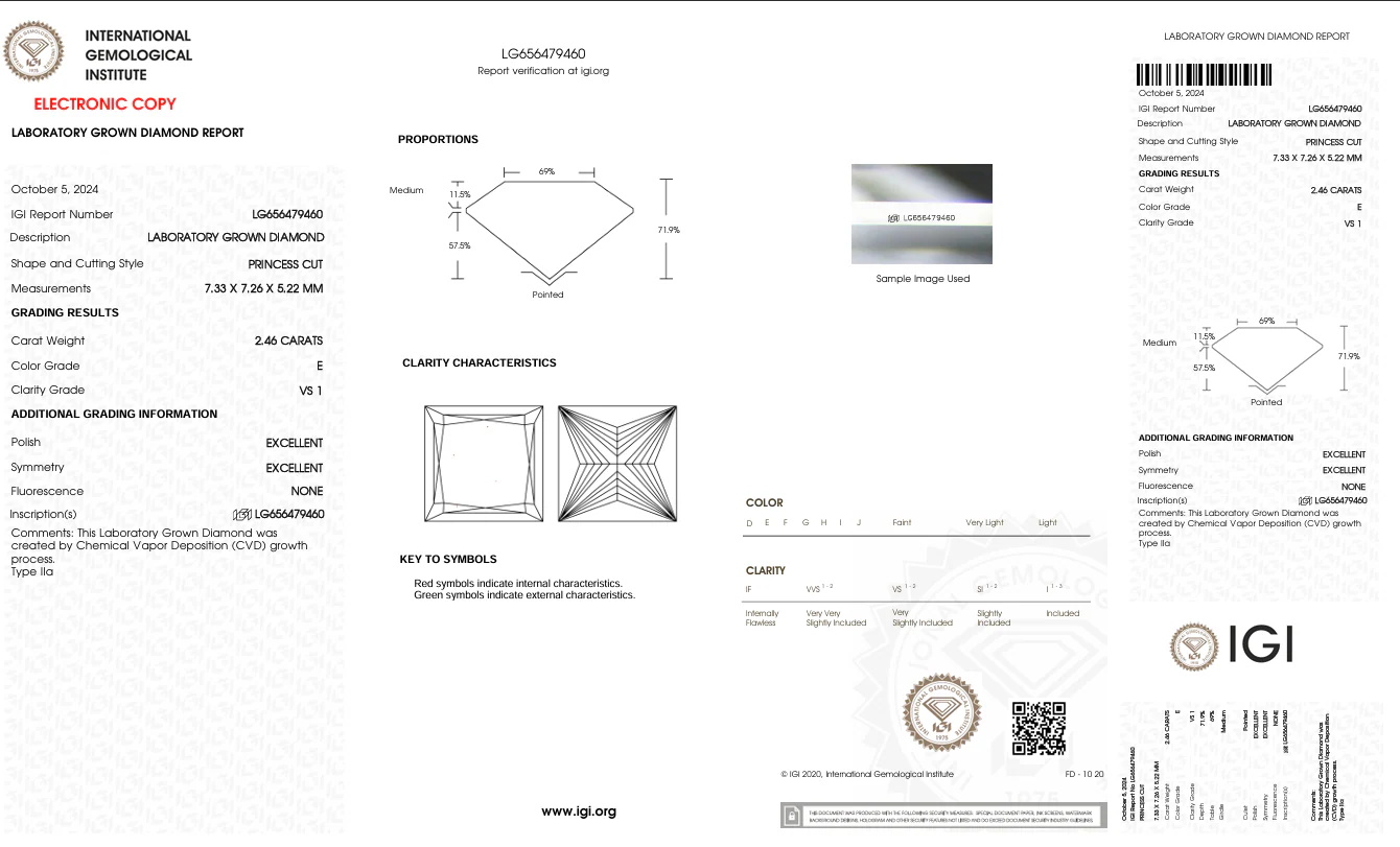2.46 Carat Princess Lab Grown Diamond, VS1/E - Image 2