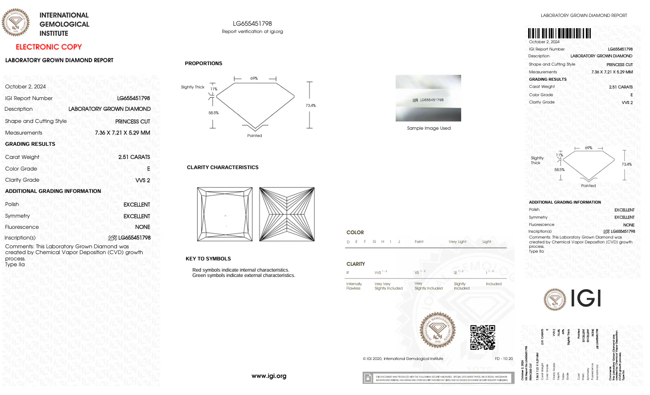 2.51 Carat Princess Lab Grown Diamond, VVS2/E - Image 2